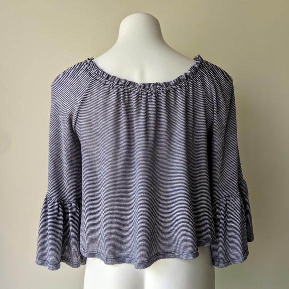 🌼 Vintage Havana Navy Stripe Ruffled Off the Shoulder Top S - Picture 6 of 6